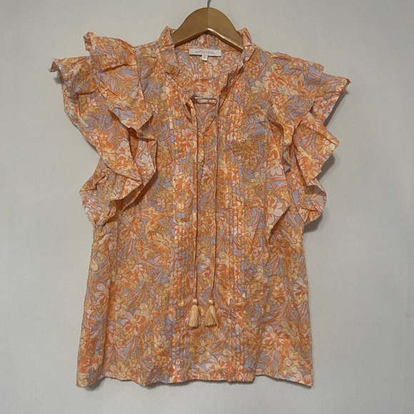 Olivacious LIKE NEW Athena ruffle sleeve pleated feminine tassel blouse M - Picture 4 of 7